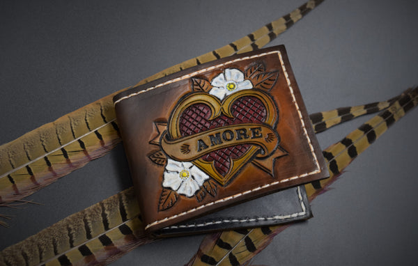 Amore ~love~ traditional tooled leather billfold wallet