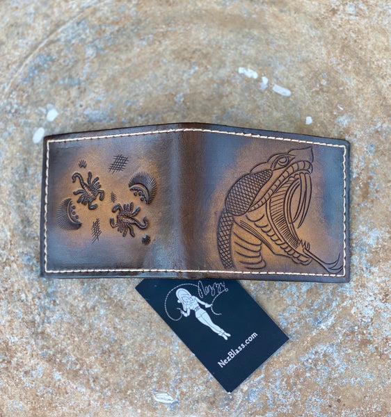 Snake Bite tooled leather billfold wallet