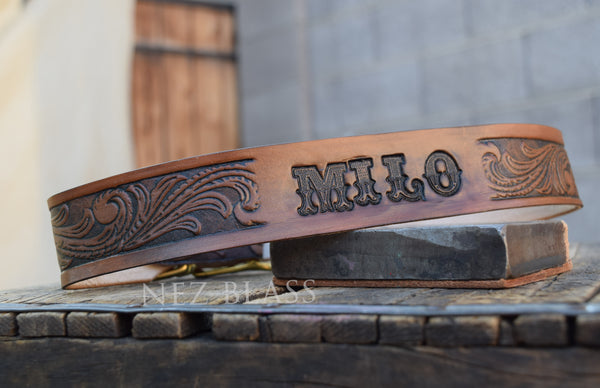 Personalized Western Leather Dog Collar